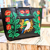 Sparrow Faux Leather Truck-Art Hand Painted Tote Bag For Women