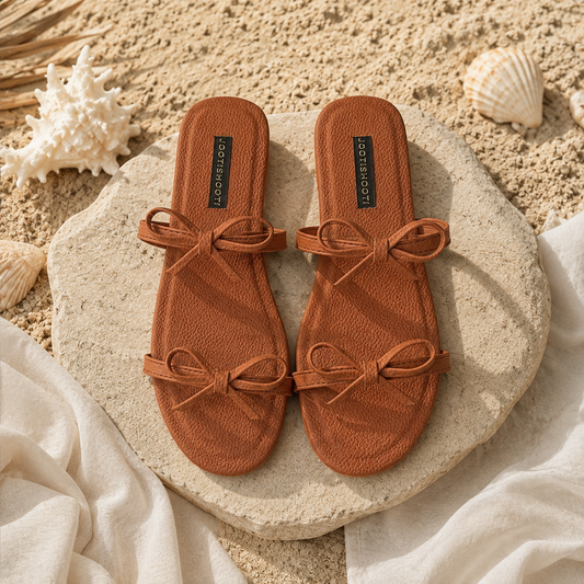 Sun Kissed Tan Bow Slides For Women