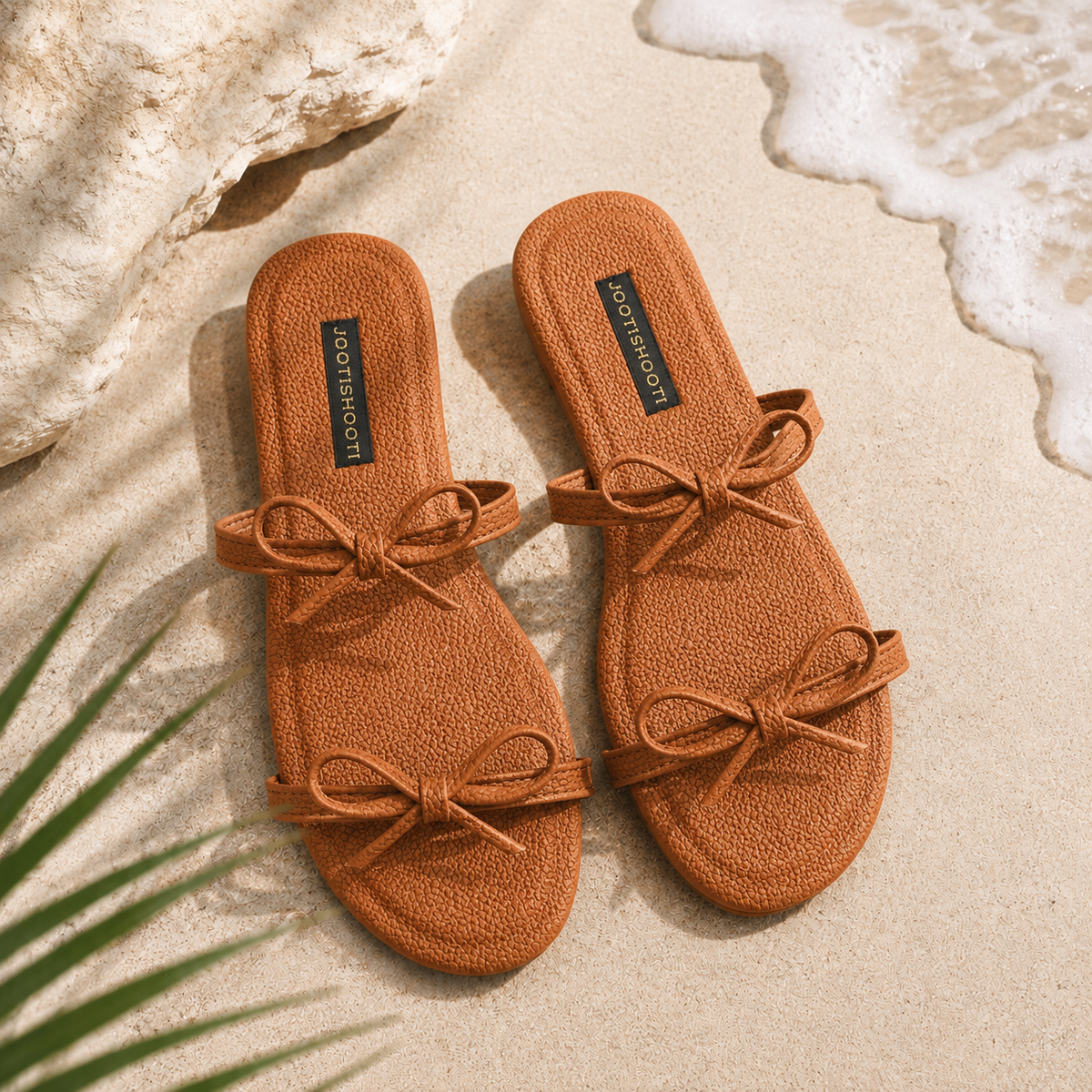 Sun Kissed Tan Bow Slides For Women