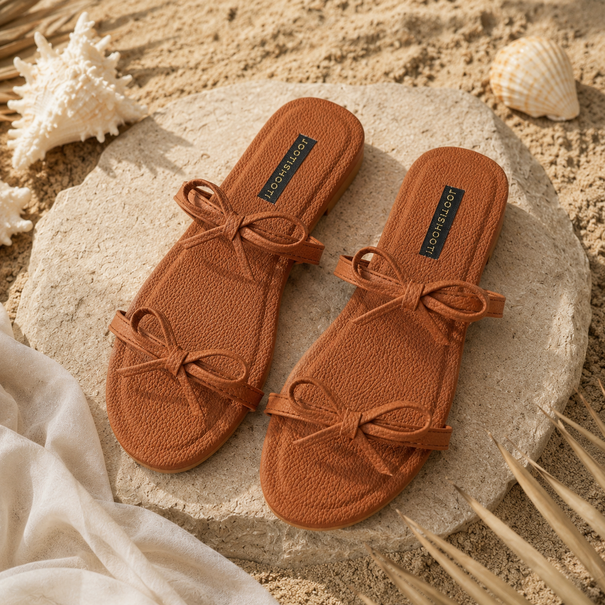 Sun Kissed Tan Bow Slides For Women