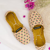 Sundus – Bright Yellow Nawabi Khussas with Floral Print For Women