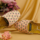 Sundus – Bright Yellow Nawabi Khussas with Floral Print For Women