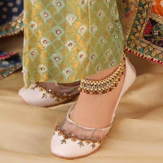 Floral Veil Velvet Khussa – Zari & Bead Handwork Elegance For Women