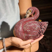 Luxury Crystal Swan Clutch – Silver & Pink For Women