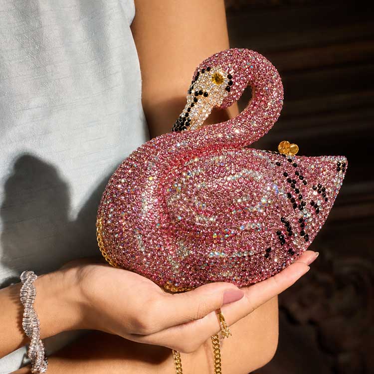 Luxury Crystal Swan Clutch – Silver & Pink For Women