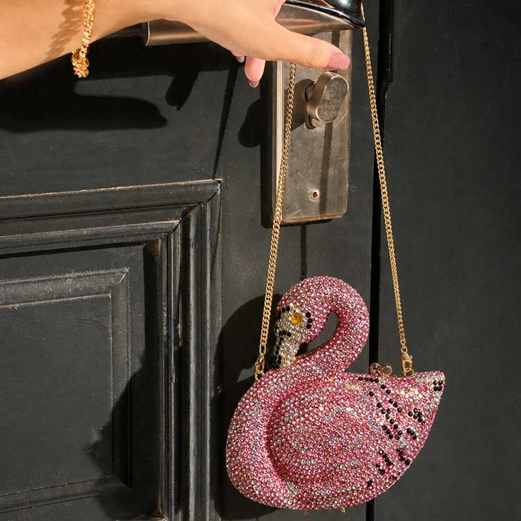 Luxury Crystal Swan Clutch – Silver & Pink For Women