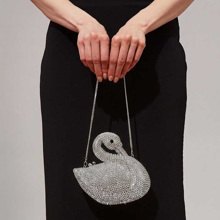 Luxury Crystal Swan Clutch – Silver & Pink For Women