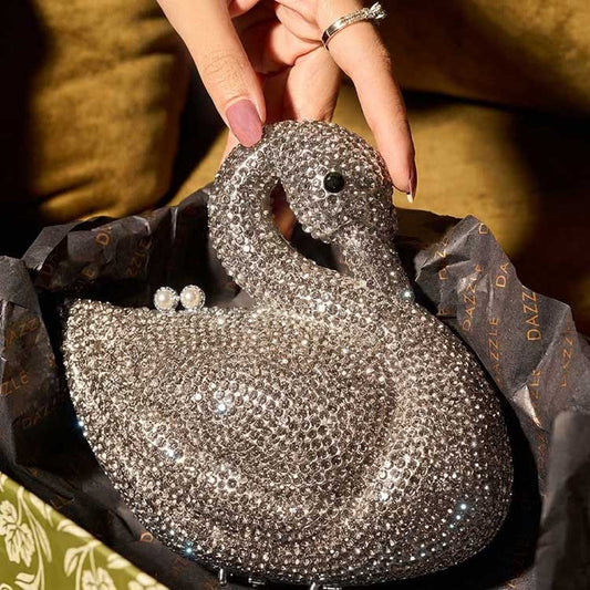 Luxury Crystal Swan Clutch – Silver & Pink For Women