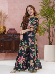Ethnic Printed Doria Lawn Shirt with Gharara For Girls