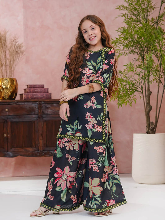 Ethnic Printed Doria Lawn Shirt with Gharara For Girls