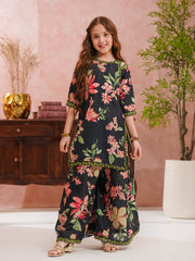 Ethnic Printed Doria Lawn Shirt with Gharara For Girls