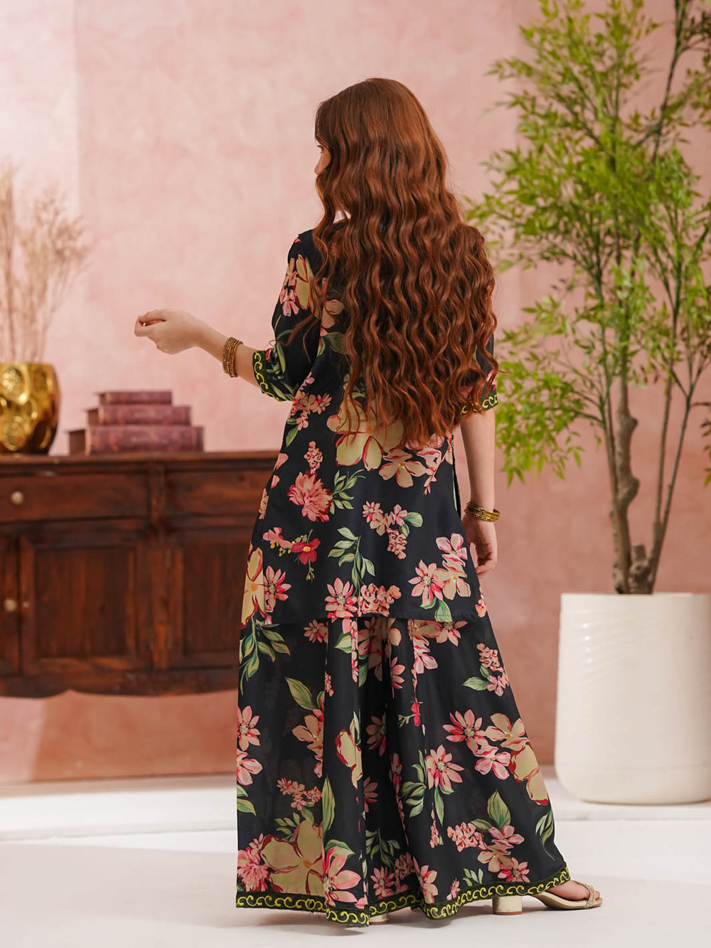 Ethnic Printed Doria Lawn Shirt with Gharara For Girls