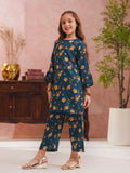 Teal Floral Printed Kids 2-Piece Set – Shirt & Trouser For Girls