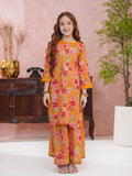 Kids Orange Floral Printed 2-Piece Kurta Set For Girls