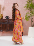 Kids Orange Floral Printed 2-Piece Kurta Set For Girls