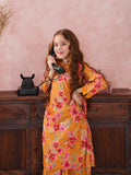 Kids Orange Floral Printed 2-Piece Kurta Set For Girls