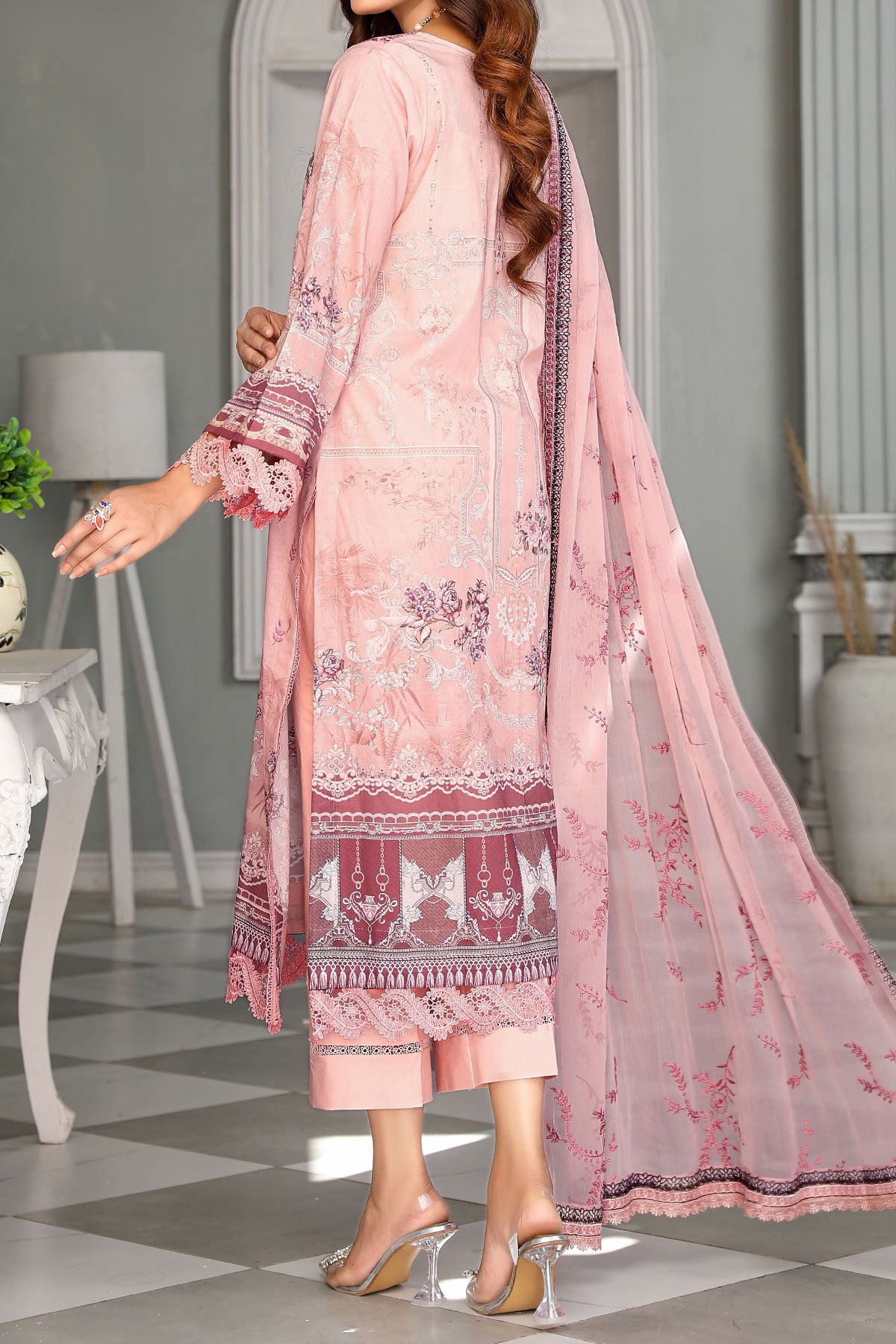 Blush Blossom - Unstitched 3-Piece Ensemble in Light Pink Suit For Women