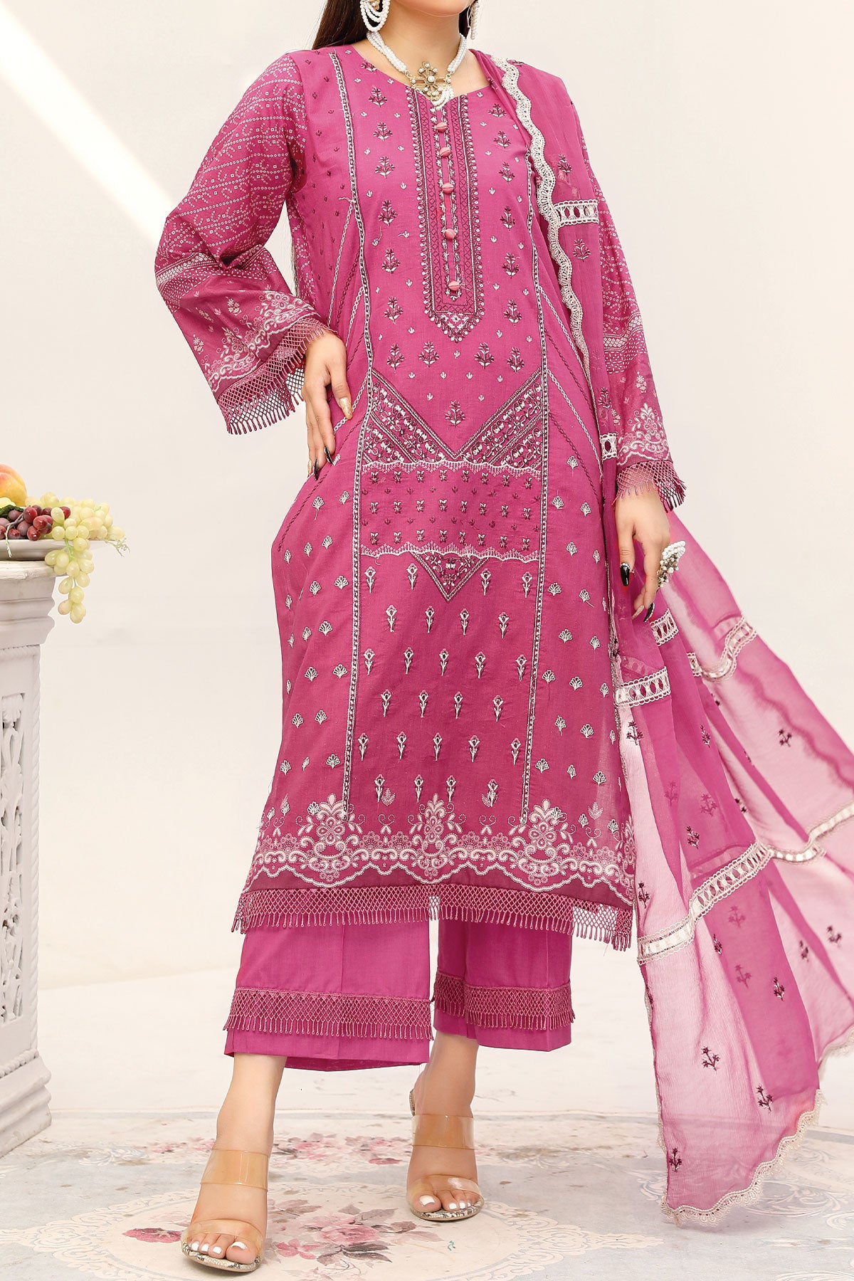 Pretty in Pink - Unstitched 3-Piece Ensemble Suit For Women