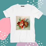 Red Flower Printed Truckart Theme T-Shirt For Unisex