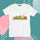 Multi Karachi Panoramic View Truckart Theme T-Shirt For Unisex