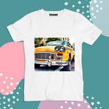 Yellow Classic Car Printed Truckart Theme T-Shirt For Unisex