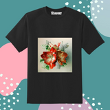 Red Flower Printed Truckart Theme T-Shirt For Unisex