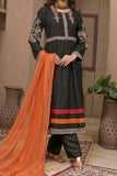 Black Viscose Frock with Floral Embroidery, Straight Trouser, and Contrast Chiffon Dupatta