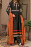 Black Viscose Frock with Floral Embroidery, Straight Trouser, and Contrast Chiffon Dupatta