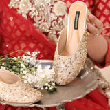 Golden Elegance Heels – Handcrafted Brocade Sparkle For Women