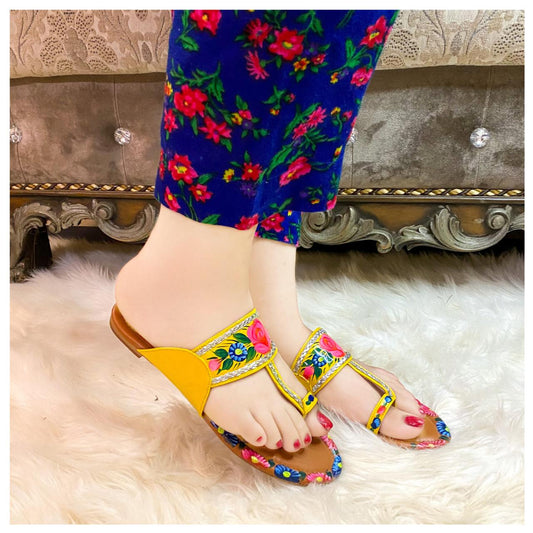 Yellow Hand-Painted Kolapuri – Bright & Bold For Women