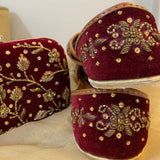 Bridal Maroon Velvet Clutch & Jutti Set  For Wedding