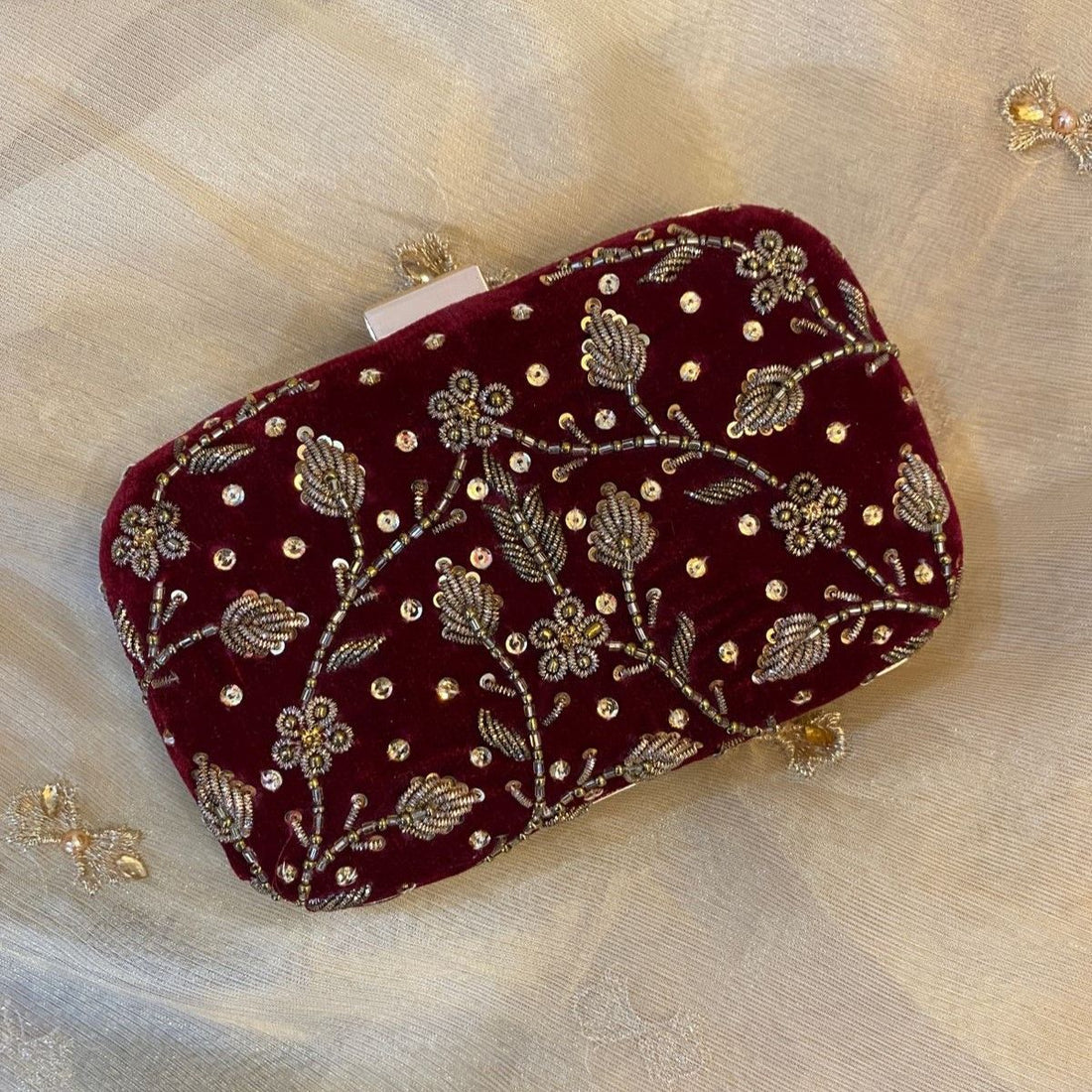 Maroon Velvet Bridal Clutch – A Timeless Statement For Bridal/Wedding