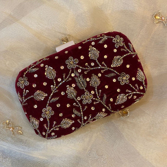 Maroon Velvet Bridal Clutch – A Timeless Statement For Bridal/Wedding