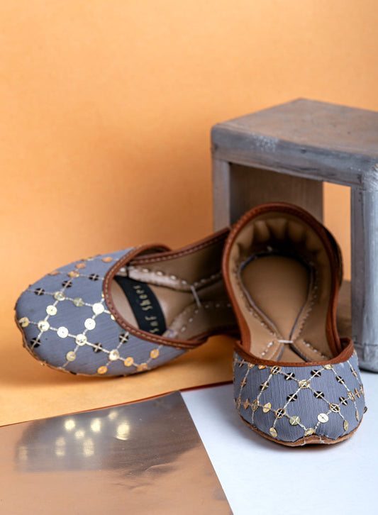Elegant Sequins Khussa - Grey, Black, Teal Green, Mint Green For Women