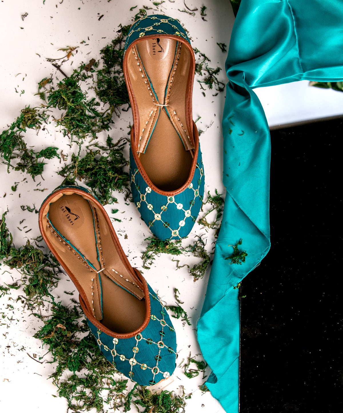 Elegant Sequins Khussa - Grey, Black, Teal Green, Mint Green For Women