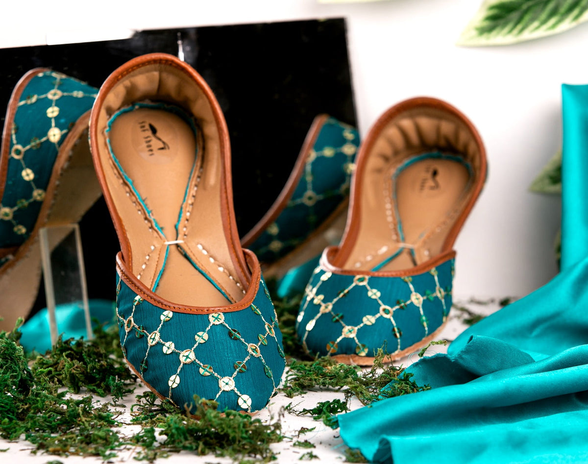 Elegant Sequins Khussa - Grey, Black, Teal Green, Mint Green For Women