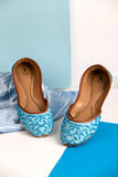 Crystal-Embellished Sky Blue Mojari - Perfect for Any Occasion For Women