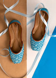 Crystal-Embellished Sky Blue Mojari - Perfect for Any Occasion For Women