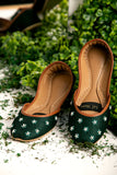 Elegant Green/Black Khussa with White Blossom Design  For Women