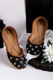 Elegant Green/Black Khussa with White Blossom Design  For Women