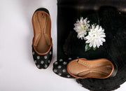 Elegant Green/Black Khussa with White Blossom Design  For Women