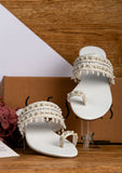 Elegant White Kolapuri with Beaded Detailing For Women