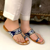 Blue Floral Hand-Painted Kolapuri For Women
