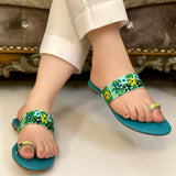 Sea Green And Black Floral Embroidered Flats – Comfort Meets Charm For Women