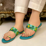 Sea Green And Black Floral Embroidered Flats – Comfort Meets Charm For Women