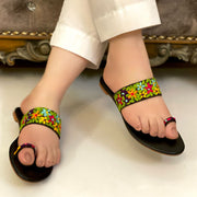 Sea Green And Black Floral Embroidered Flats – Comfort Meets Charm For Women