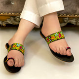 Sea Green And Black Floral Embroidered Flats – Comfort Meets Charm For Women