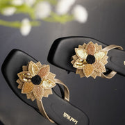 Sunflower Hand-Embroidered Flip-Flops For Women