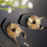 Sunflower Hand-Embroidered Flip-Flops For Women
