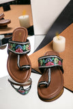 Timeless Elegance – Black Hand-Painted Kolhapuri Sandals For Women